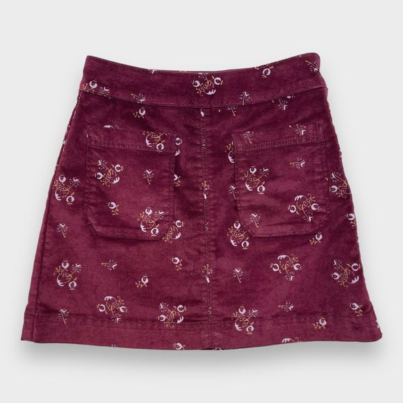 Free People Floral Print Velvet Button Up Mini Skirt in Burgundy Womens Size W 0 - Picture 1 of 9